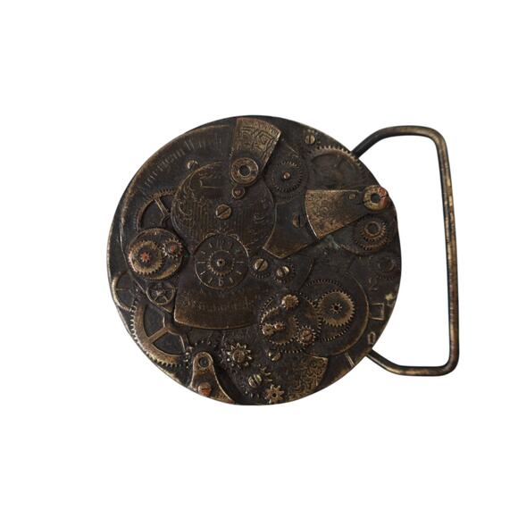 Vintage Bergamot Brass Works Steampunk Cog Gear Belt Buckle - Picture 1 of 4